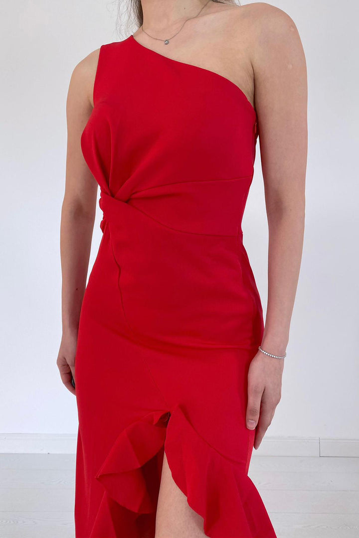 ELS Slit Ruffle Dress - Red - Lodi