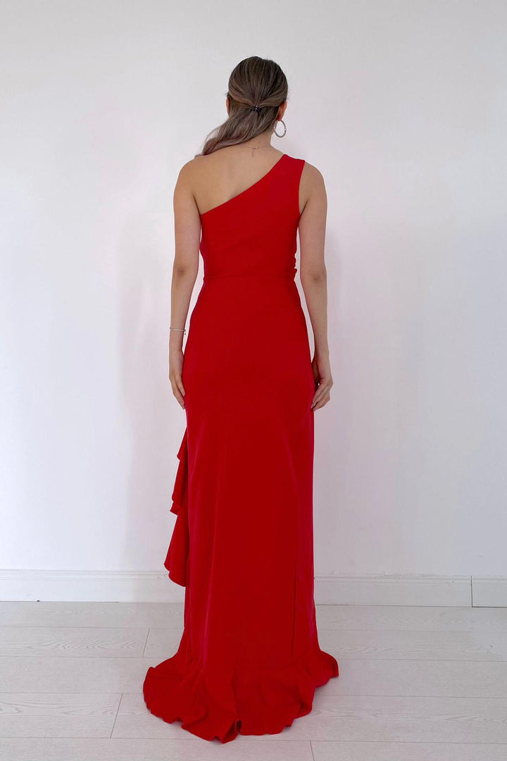 ELS Slit Ruffle Dress - Red - Lodi