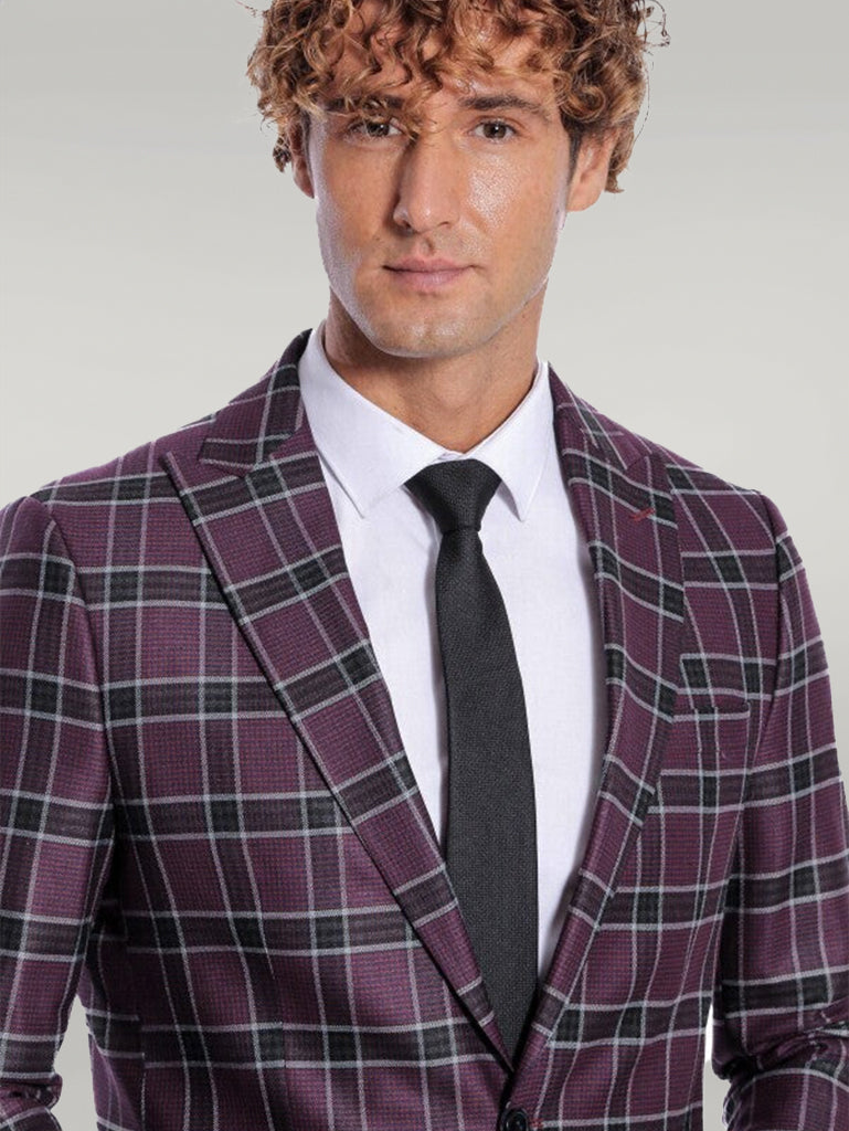 WSS Slim Fit Peak Lapel Purple Men Blazer  - Singen