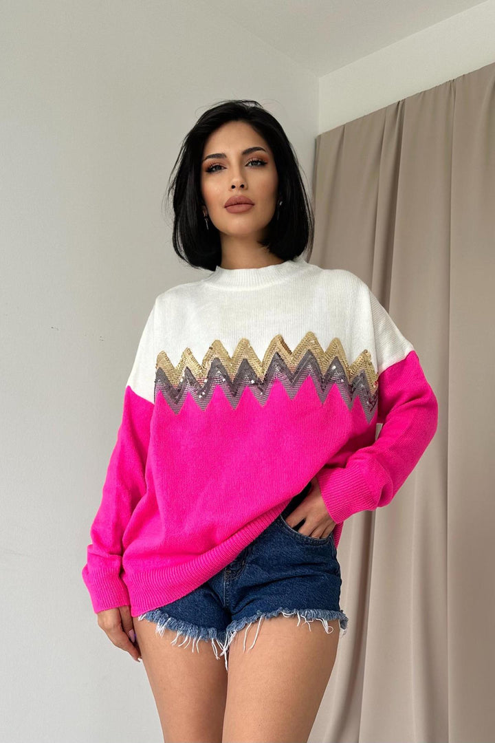 ELS Zigzag Patterned Sweater - Fuchsia - Laindon