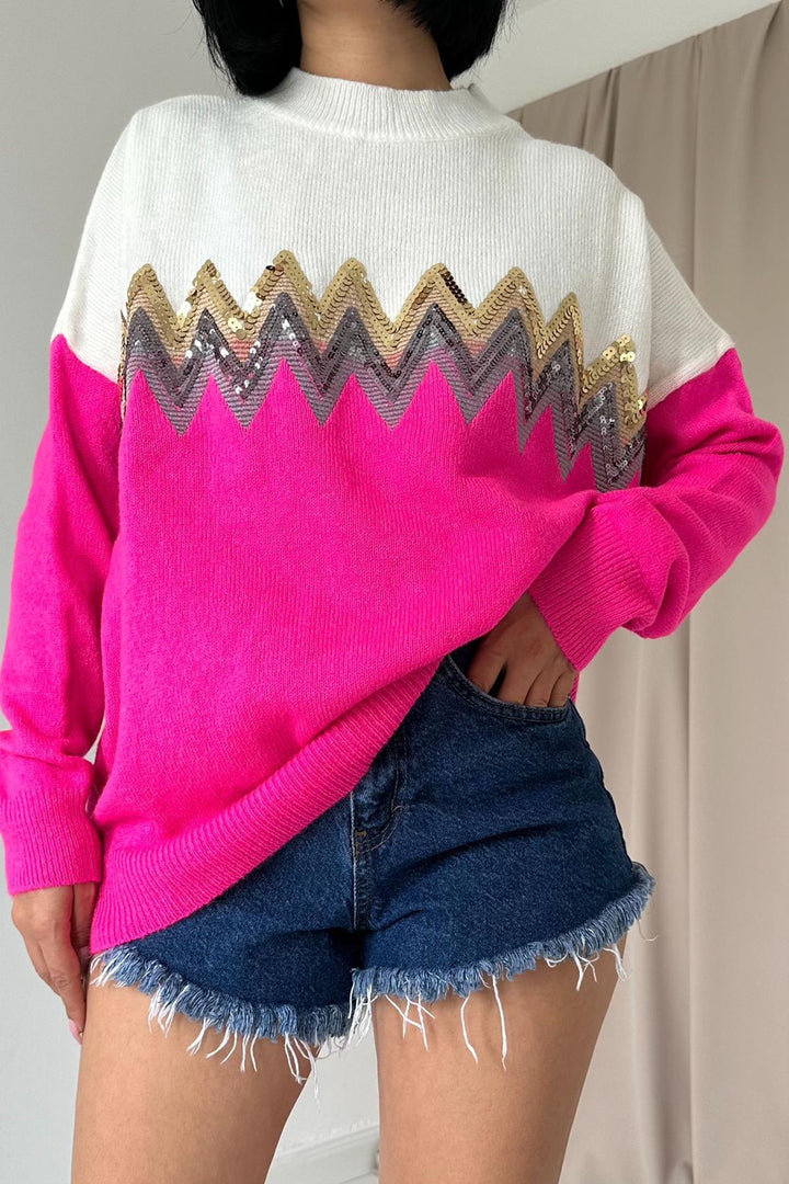ELS Zigzag Patterned Sweater - Fuchsia - Laindon