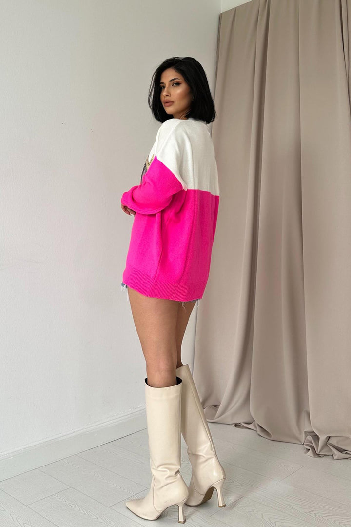 ELS Zigzag Patterned Sweater - Fuchsia - Laindon