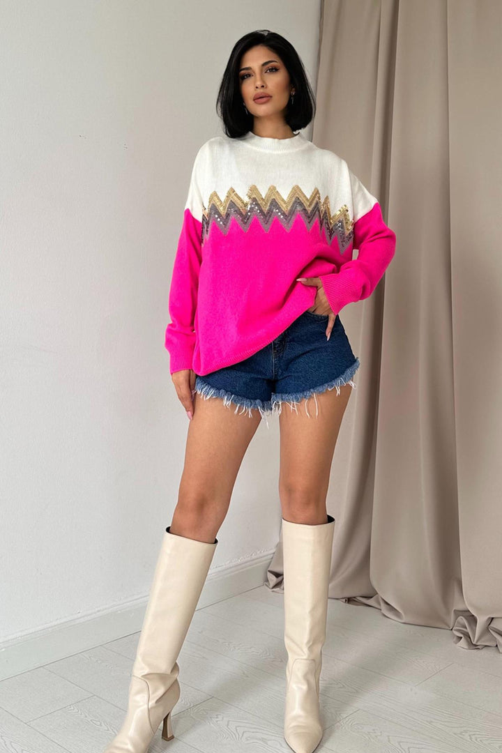 ELS Zigzag Patterned Sweater - Fuchsia - Laindon