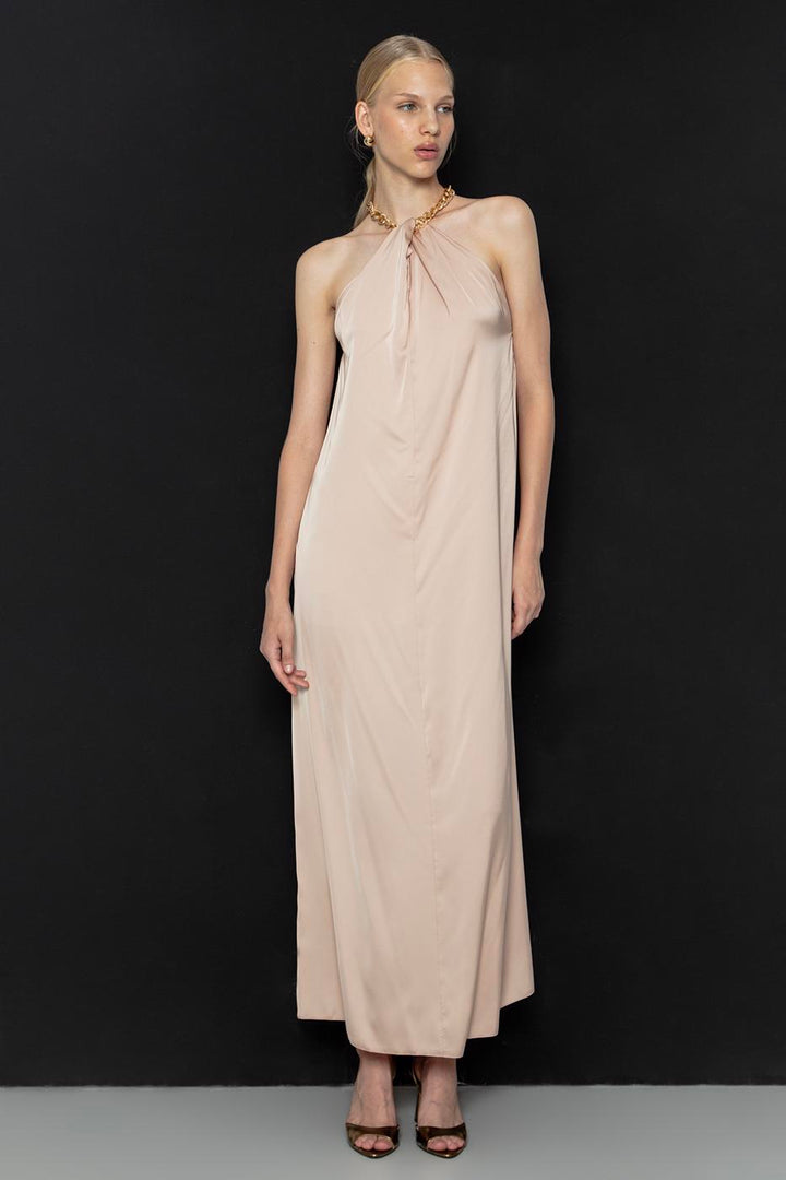 BSL Women Chain Detailed Satin Maxi Dress - Ciudad de Atlixco