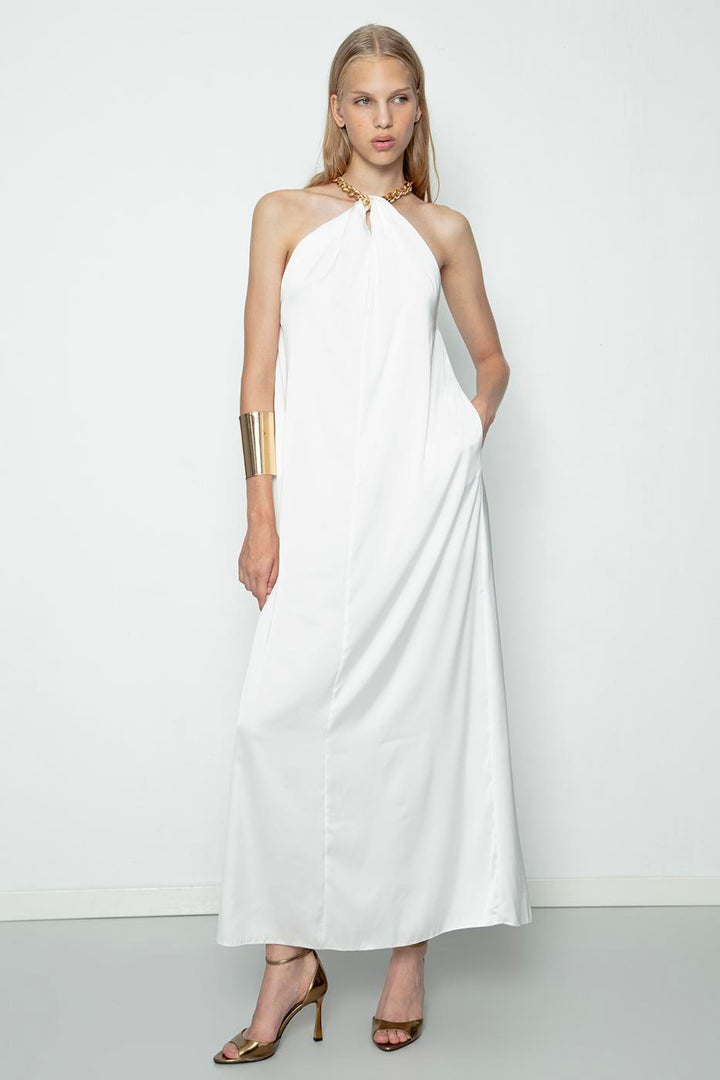 BSL Women Chain Detailed Satin Maxi Dress - Chicago