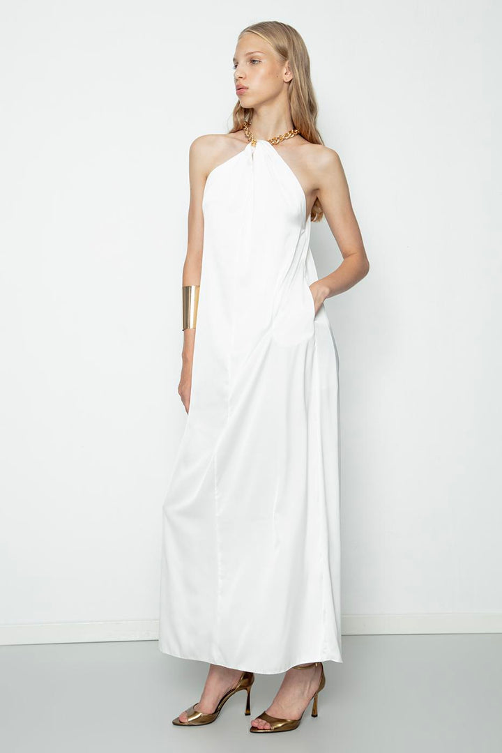 BSL Women Chain Detailed Satin Maxi Dress - Chicago