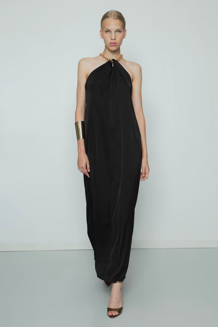 BSL Women Chain Detailed Satin Maxi Dress - Coyotepec