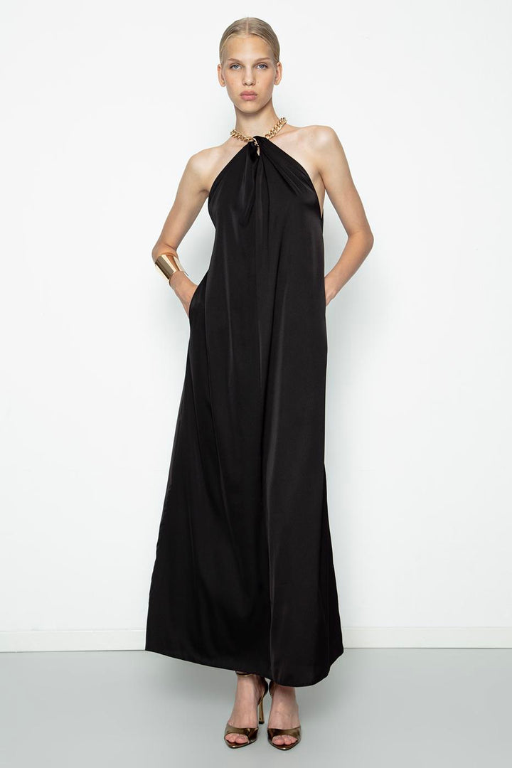 BSL Women Chain Detailed Satin Maxi Dress - Coyotepec