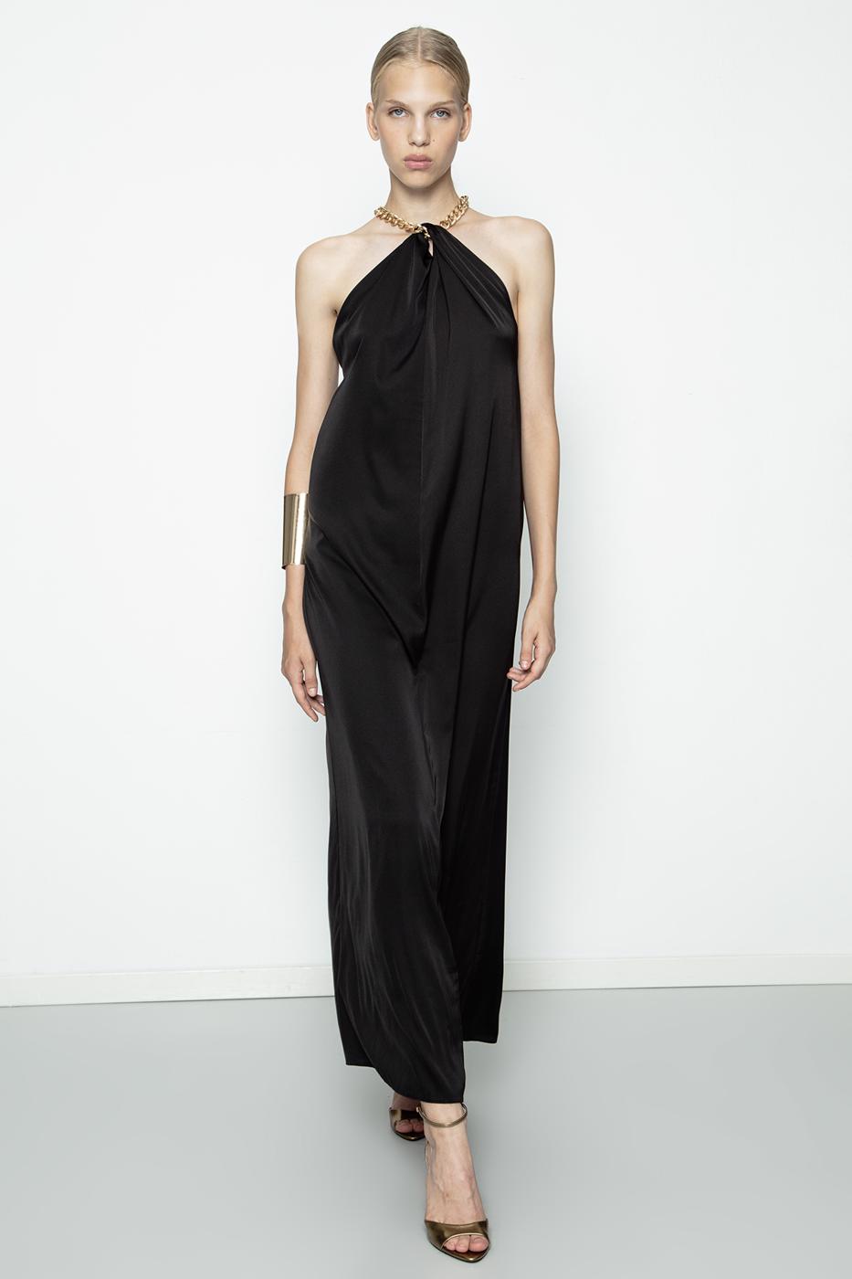 BSL Women Chain Detailed Satin Maxi Dress - Coyotepec