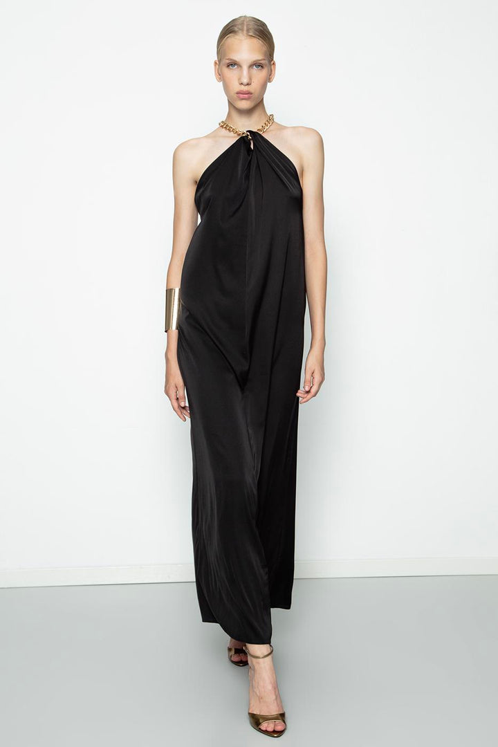 BSL Women Chain Detailed Satin Maxi Dress - Coyotepec