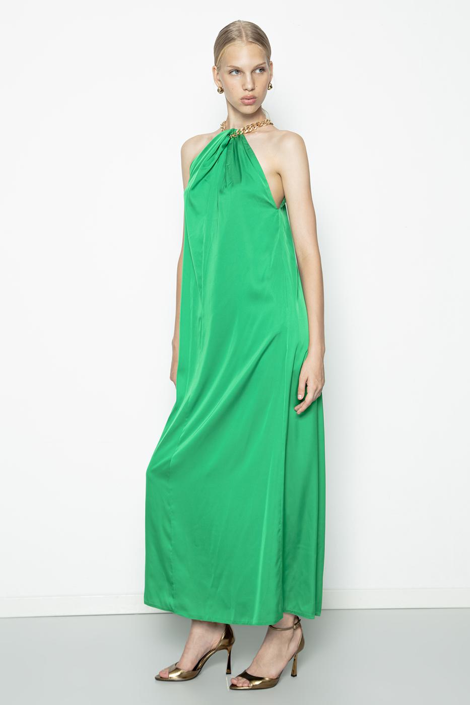 BSL Women Chain Detailed Satin Maxi Dress - Tlapacoyan