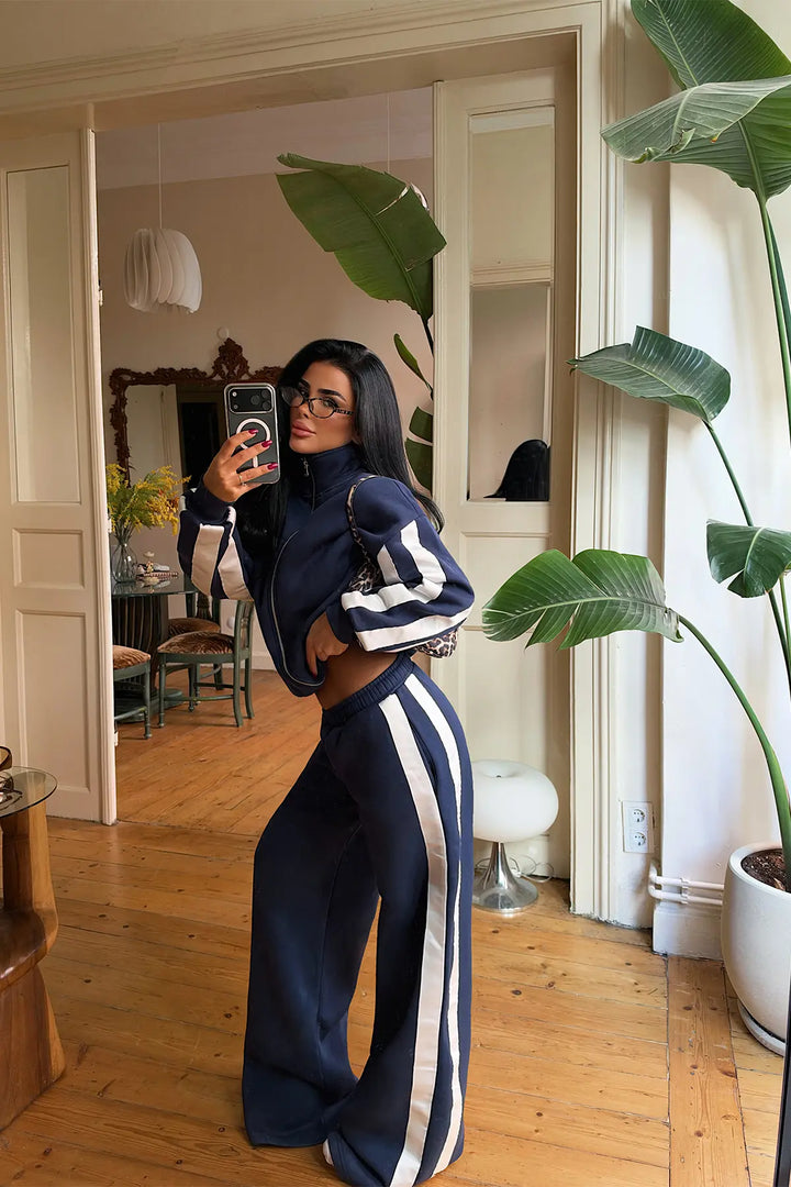 EYY Women Navy Blue Tracksuit Set with Stripe Detail - Del Rio