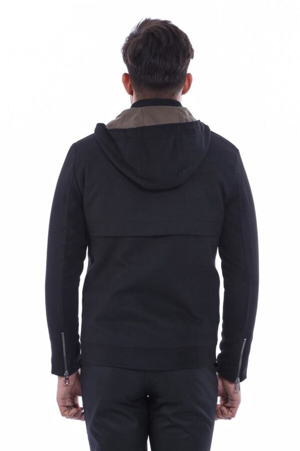 WSS Zippered Sleeve Hooded Black Men Coat  - Slonim