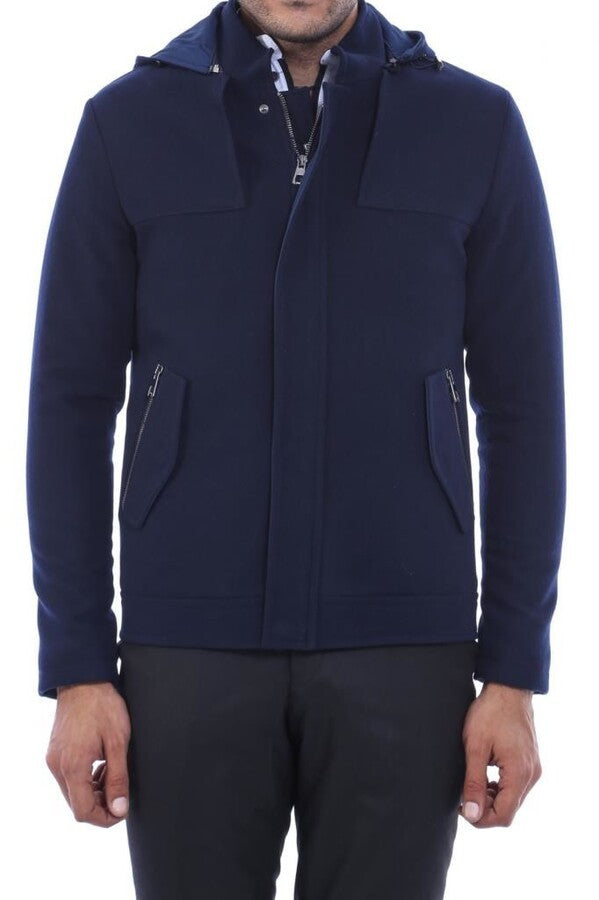 WSS Zippered Sleeve Hooded Blue Men Coat  - Sammamish