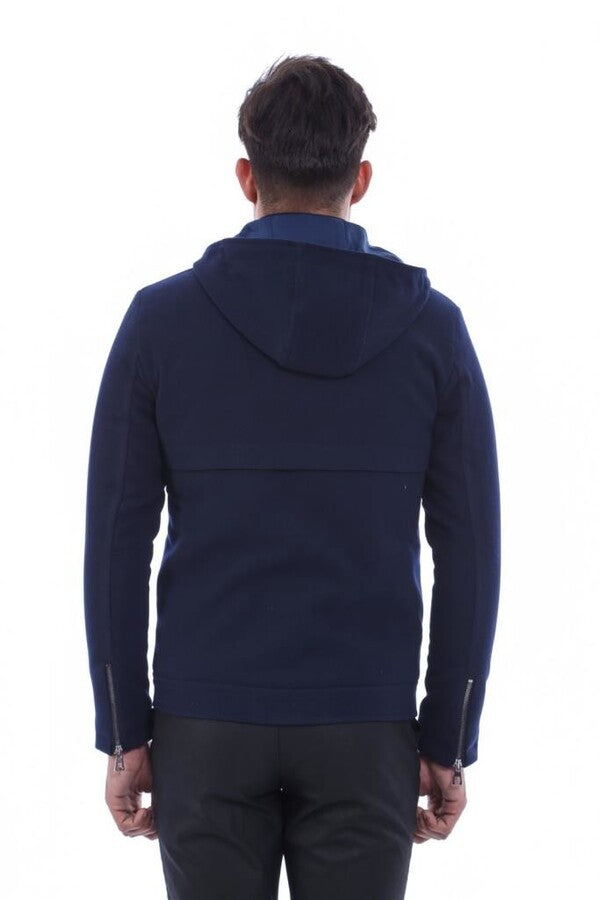 WSS Zippered Sleeve Hooded Blue Men Coat  - Sammamish