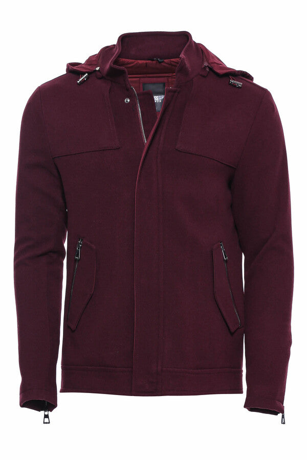 WSS Zippered Sleeve Hooded Burgundy Coat  - Revere