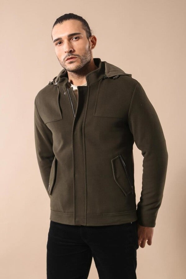 WSS Zippered Sleeve Hooded Green Coat  - Mineral de la Reforma
