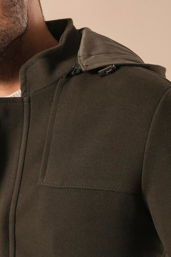WSS Zippered Sleeve Hooded Green Coat  - Mineral de la Reforma