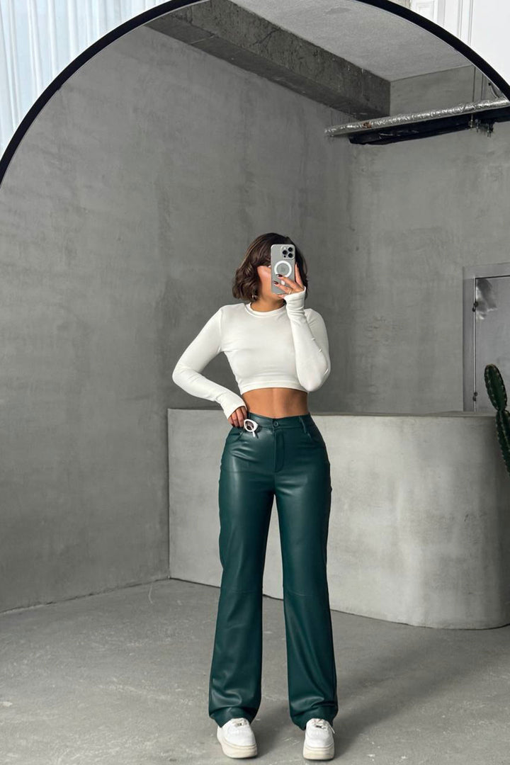 Emerald Double Pocket Slim Fit Faux Leather Pants BCHN-25267542 - Wrecsam