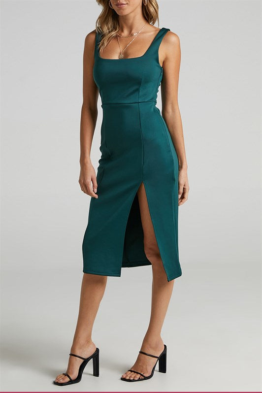 MDX Emerald Green Strappy Slit Detailed Midi Dress MG1423 - Mairena del Aljarafe
