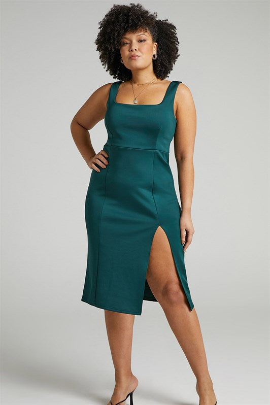 MDX Emerald Green Strappy Slit Detailed Midi Dress MG1423 - Mairena del Aljarafe