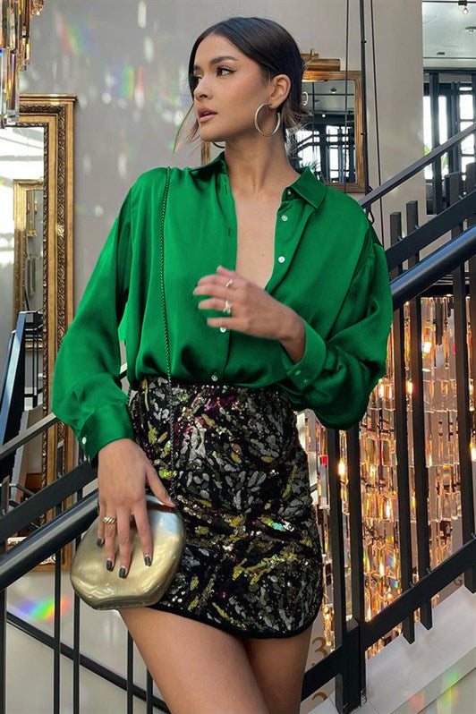 MDX Emerald Green Basic Women's Satin Shirt MG1326 - Christchurch