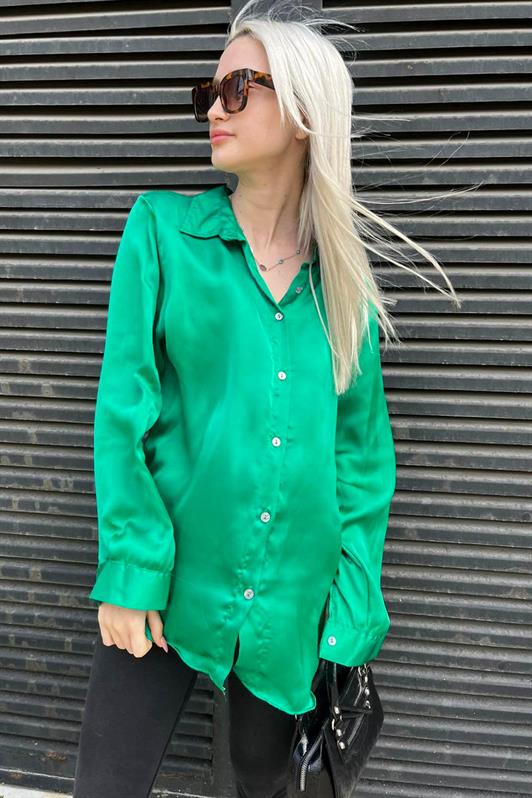 MDX Emerald Green Basic Women's Satin Shirt MG1326 - Christchurch