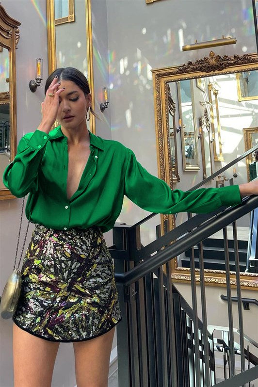 MDX Emerald Green Basic Women's Satin Shirt MG1326 - Christchurch