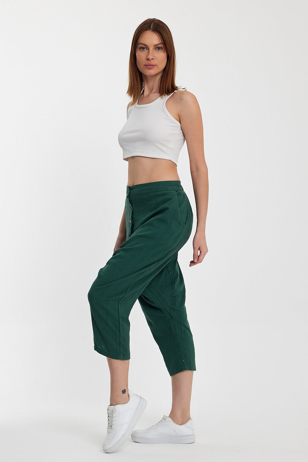Maxi Boy Emerald Green Double Pocket Button Detailed Low Crotch Harem Pants BCVL-245326 - Santa Rosa