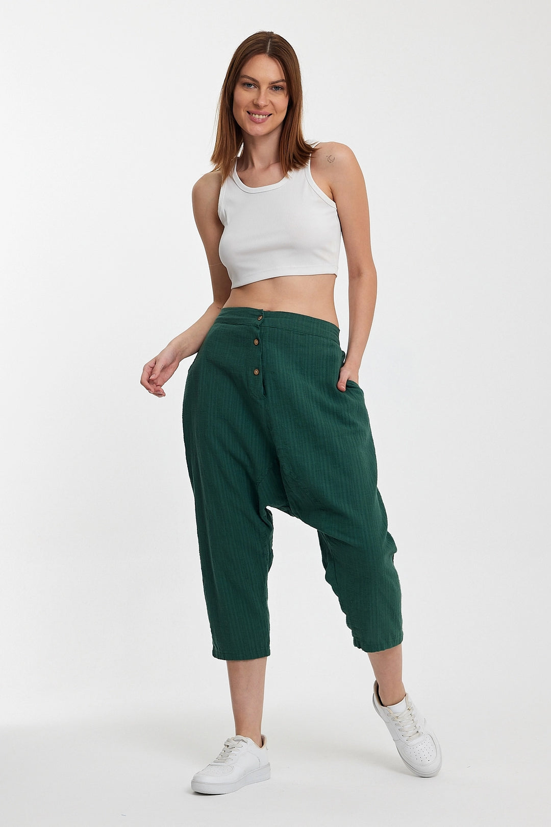 Maxi Boy Emerald Green Double Pocket Button Detailed Low Crotch Harem Pants BCVL-245326 - Santa Rosa