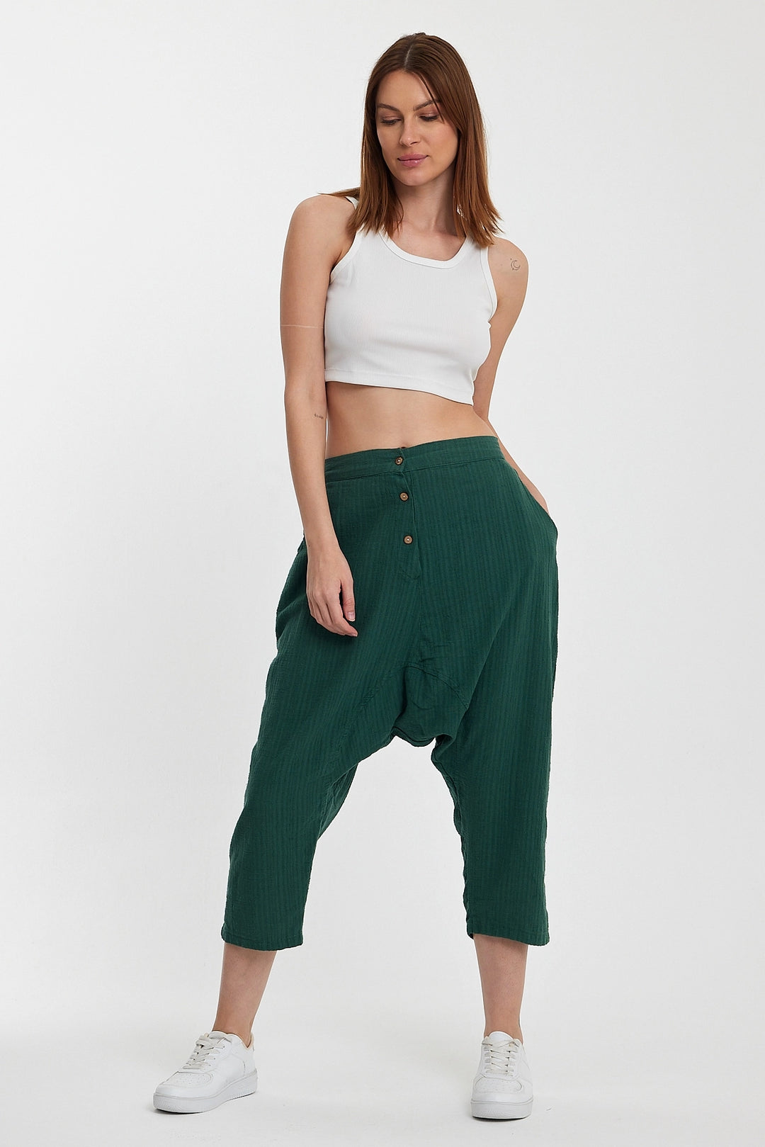 Maxi Boy Emerald Green Double Pocket Button Detailed Low Crotch Harem Pants BCVL-245326 - Santa Rosa