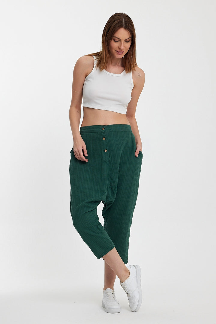 Maxi Boy Emerald Green Double Pocket Button Detailed Low Crotch Harem Pants BCVL-245326 - Santa Rosa