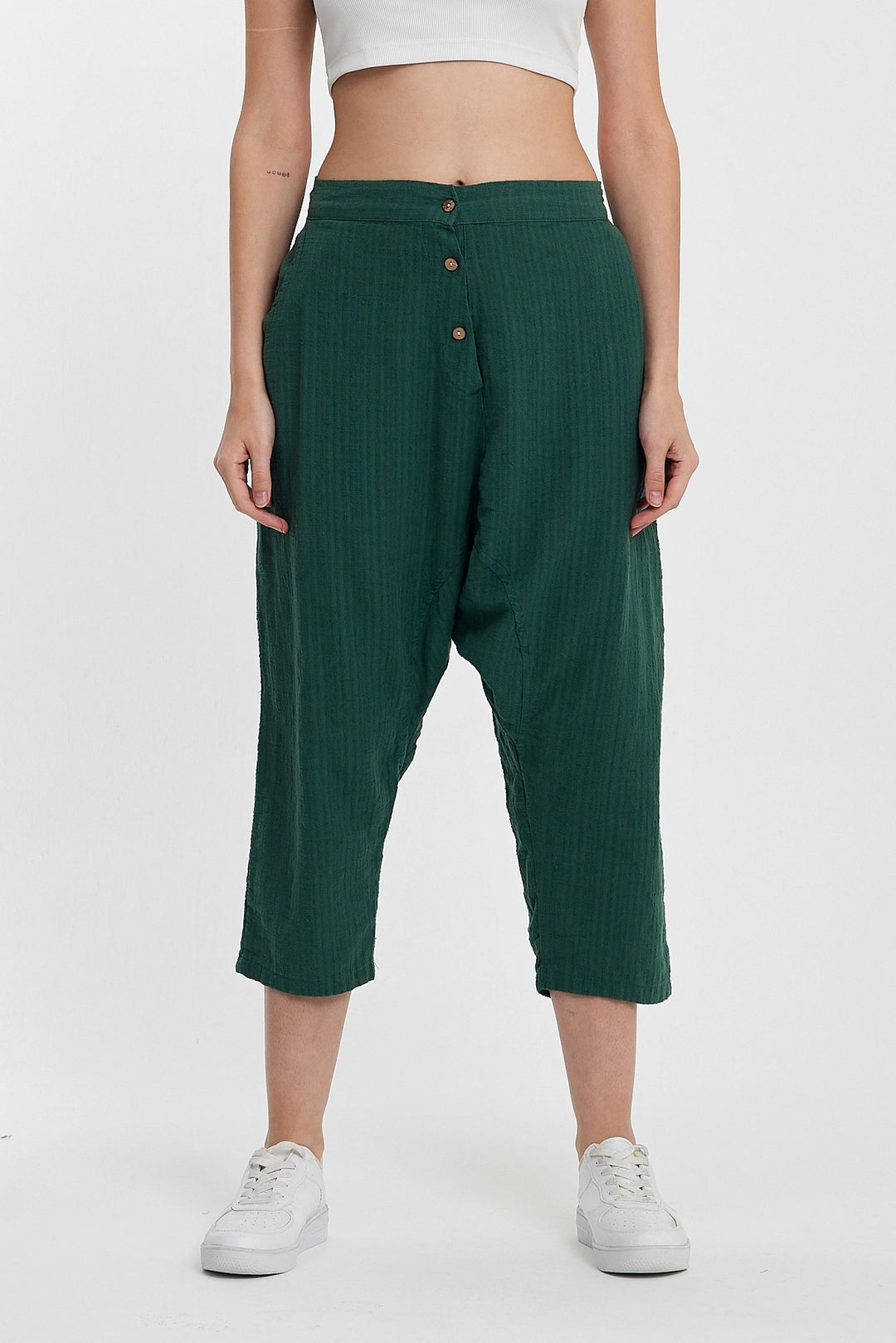 Maxi Boy Emerald Green Double Pocket Button Detailed Low Crotch Harem Pants BCVL-245326 - Santa Rosa