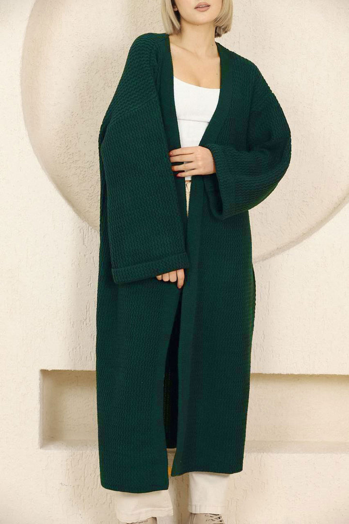 Emerald Green Double Arm Long Hijab Cardigan BCES-253000 - Kenton