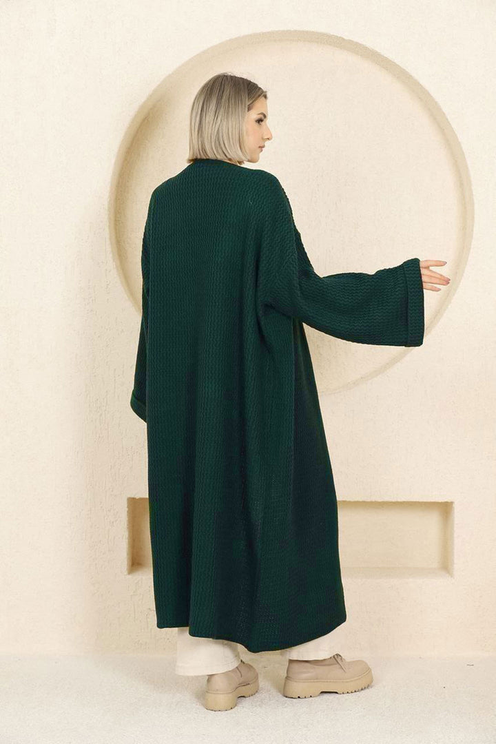 Emerald Green Double Arm Long Hijab Cardigan BCES-253000 - Kenton