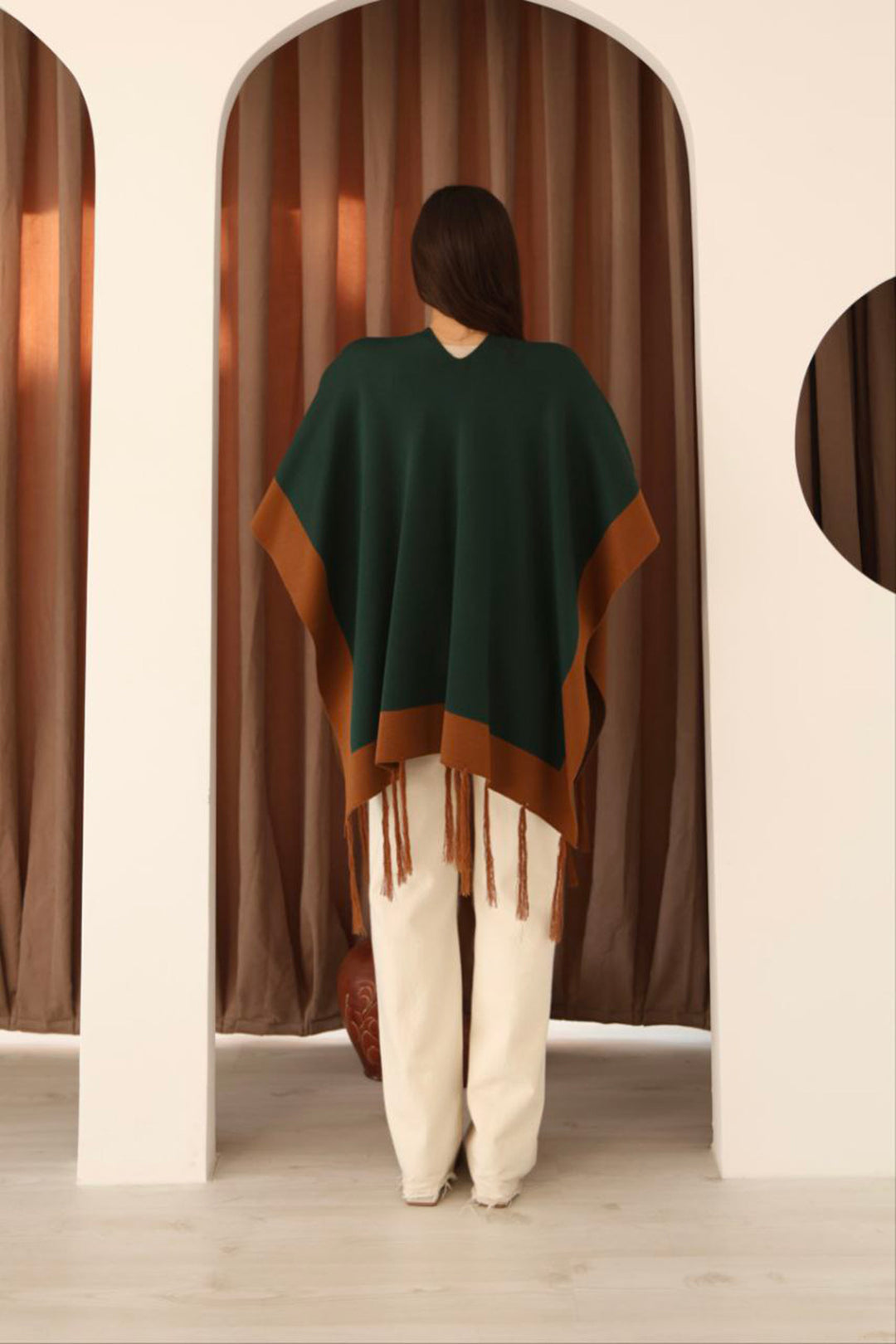 Emerald Green Tasseled Color Block Winter Knit Scarf BCES-253005 - University Place