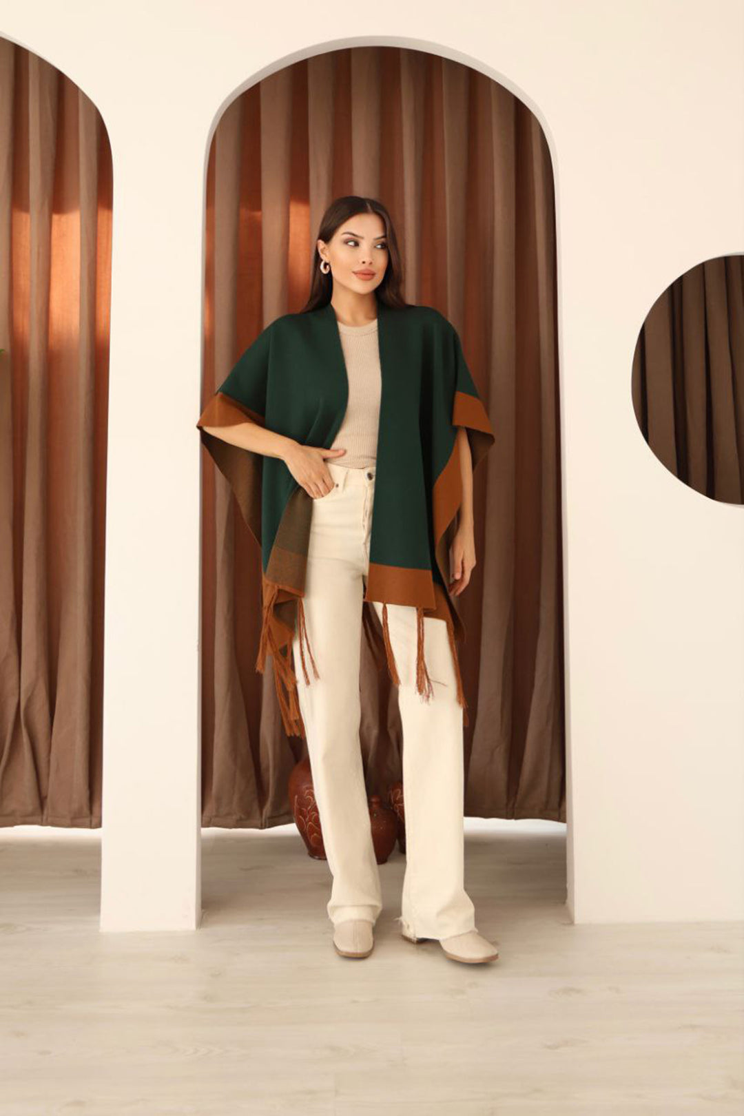 Emerald Green Tasseled Color Block Winter Knit Scarf BCES-253005 - University Place