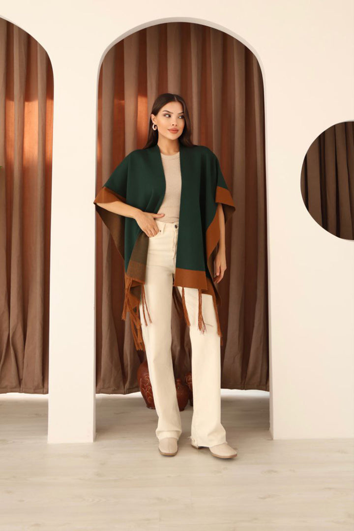 Emerald Green Tasseled Color Block Winter Knit Scarf BCES-253005 - University Place