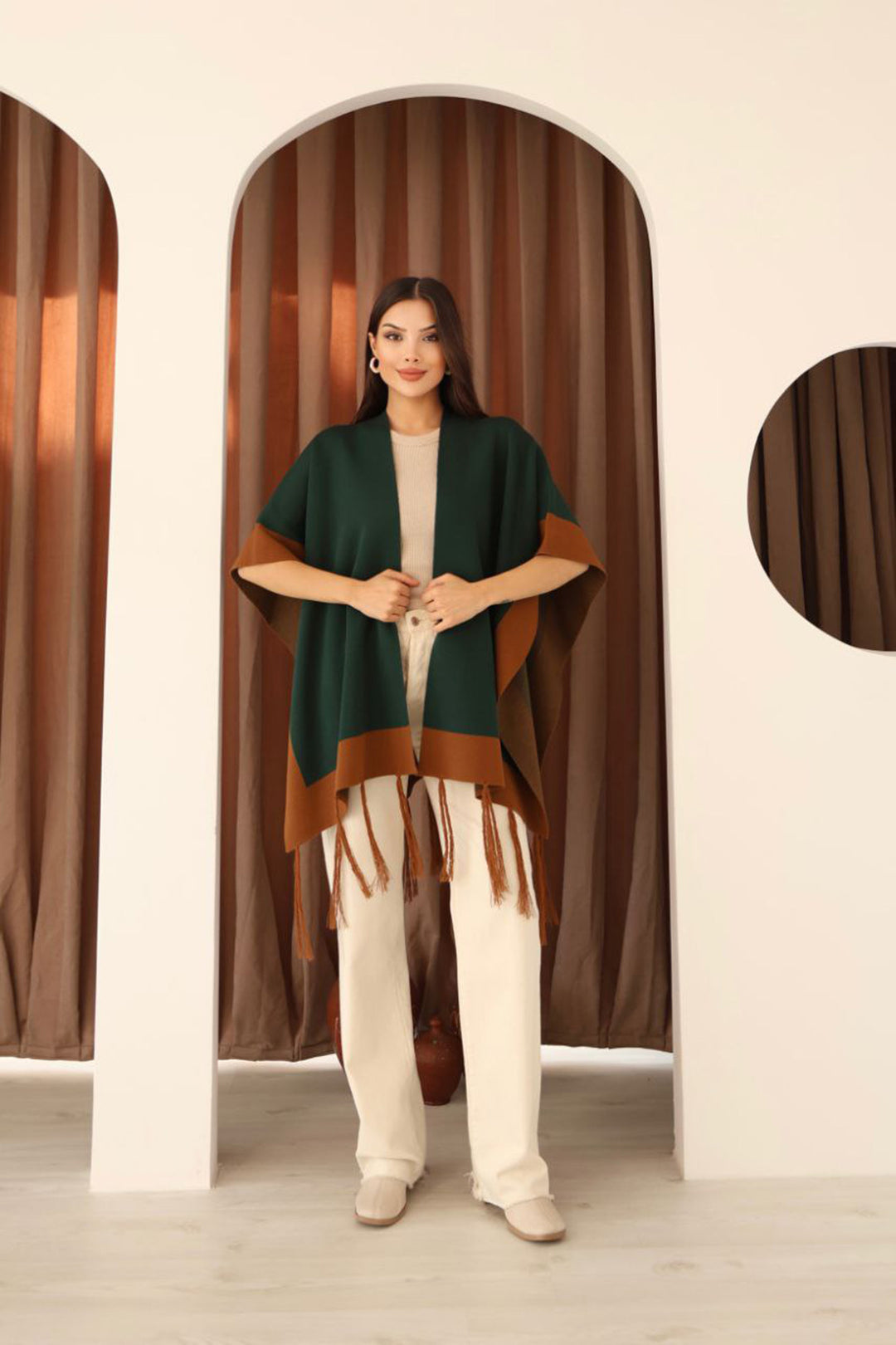 Emerald Green Tasseled Color Block Winter Knit Scarf BCES-253005 - University Place