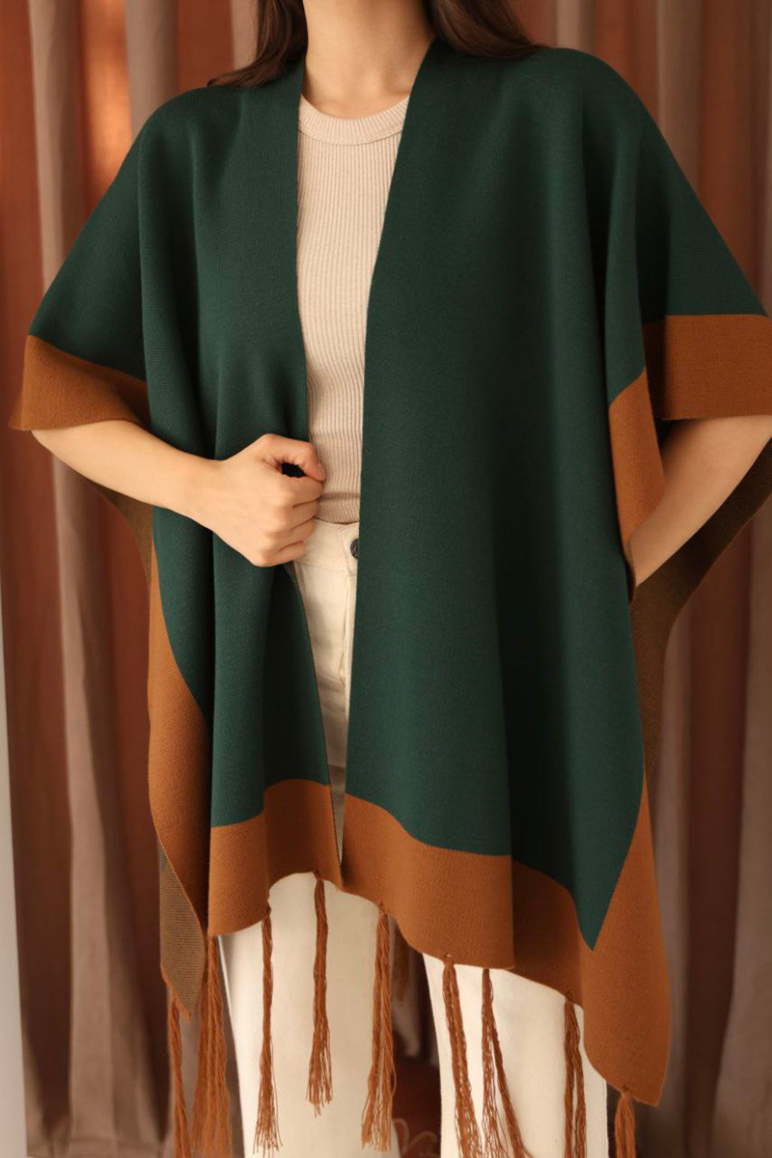 Emerald Green Tasseled Color Block Winter Knit Scarf BCES-253005 - University Place