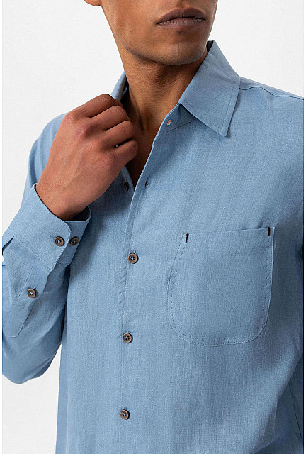 ANT 100% Linen Long Sleeve Men's Shirt Baby Blue - Riverside