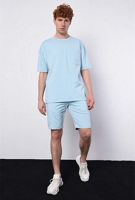 ANT Men's Oversize T-shirt+ Side Button Detailed Shorts Set Bebe Blue - Ashford