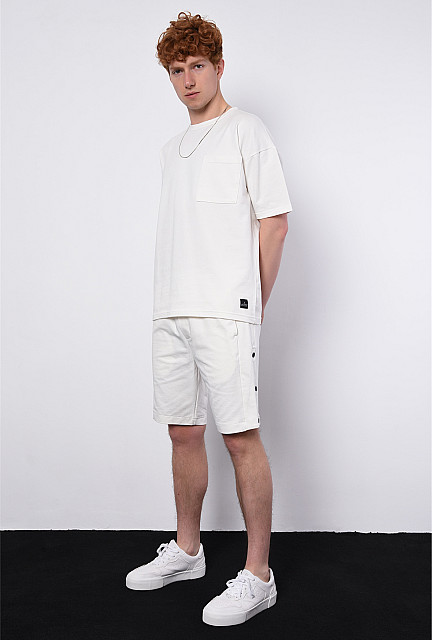 ANT Men's Oversize T-shirt+ Side Button Detailed Shorts Set White - Blue Earth