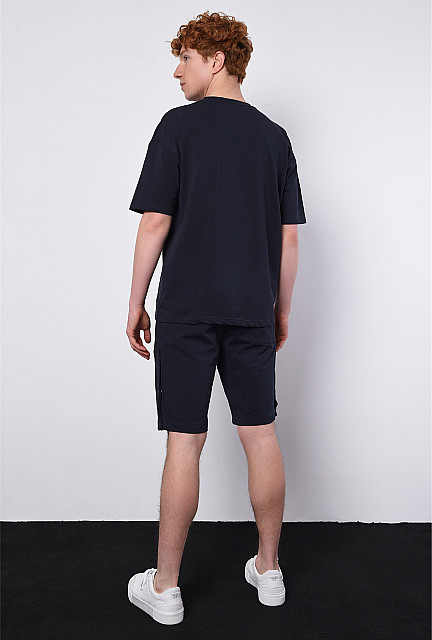 ANT Men's Oversize T-shirt+ Side Button Detailed Shorts Set Navy Blue - Harrington
