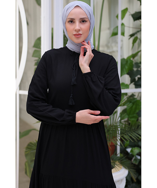 BNG Collar Drawstring Dress Black - Wholesale Clothing Vendors