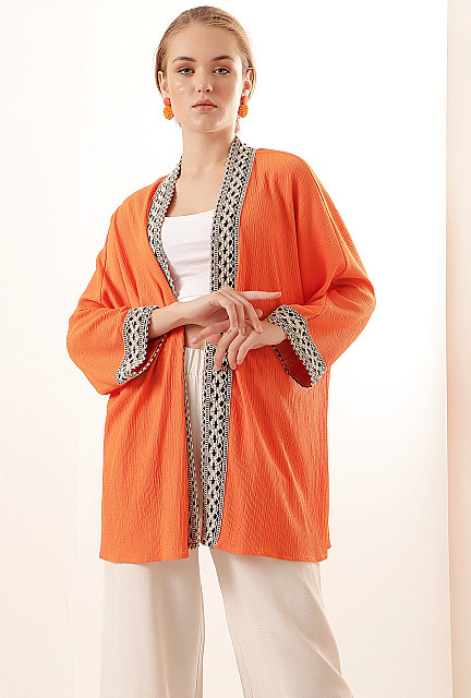 BGD  Embroidered Knitted Kimono Orange Women's Kimono - Windham