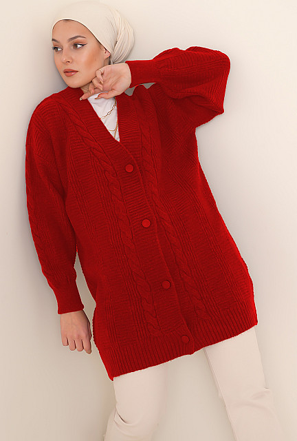 BGD  Hijab Knitwear Cardigan Red Women's Knitwear - Auburn