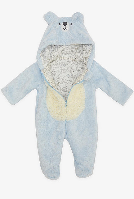 BRE Baby Boy Plush Jumpsuit with Lamb Embroidery Moving Ears Light Blue - Rolling Hills