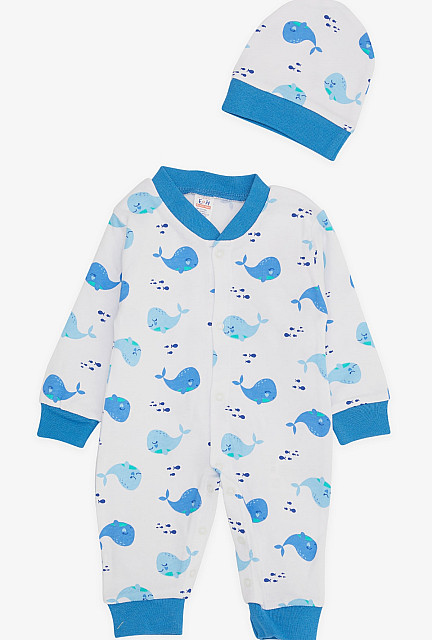 BRE Baby Boy Rompers White with Cute Whale Pattern - Concord