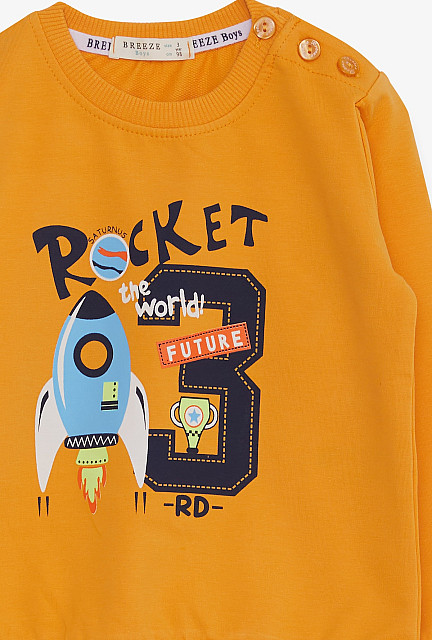 BRE Baby Boy Sweatshirt Rocket Print Mustard Yellow - Chevy Chase Section Five